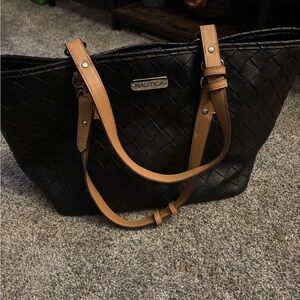 Nautica Black and Tan Woven Tote